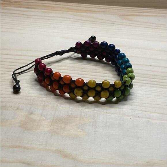 Achira Bracelet Tribal Macramé rainbow blue red purple yellow orange waxed cord - Picture 3 of 4